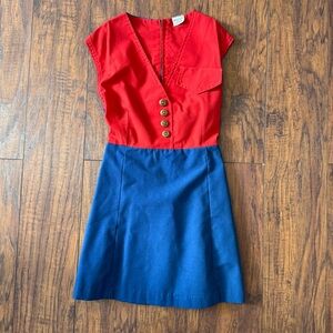 Vintage 1960s Blue Bird Camp Fire Girls Uniform Red Navy Blue Dress Retro